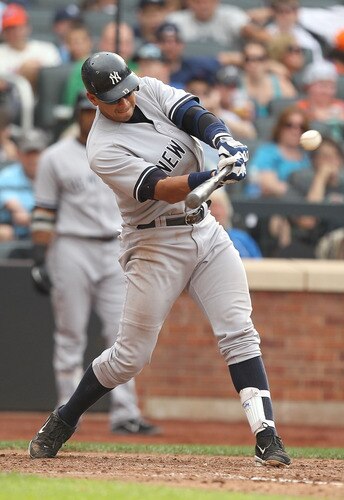 NEW YORK, NY - JULY 02:  Alex Rodriguez #13 of the New York Yankees hits a single in the sixth inning against the New York Mets during their game on July 2, 2011 at Citi Field in the Flushing neighborhood of the Queens borough of New York City.  <br /><br /><span class="help">(Photo by Al Bello/Getty Images)</span>
