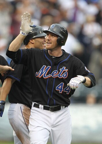 NEW YORK, NY - JULY 03:  Jason Bay #44 of the New York Mets reacts after hitting a walk off game winning single in the tenth inning against the New York Yankees on July 3, 2011 at Citi Field in the Flushing neighborhood of the Queens borough of New York City.  <br /><br /><span class="help">(Photo by Al Bello/Getty Images)</span>