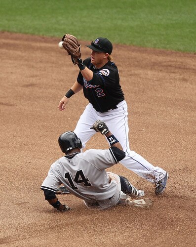 NEW YORK, NY - JULY 03:  Curtis Granderson #14 of the New York Yankees slides safely into second base as Justin Turner #2 of the New York Mets is late with the tag during their game on July 3, 2011 at Citi Field in the Flushing neighborhood of the Queens borough of New York City.  <br /><br /><span class="help">(Photo by Al Bello/Getty Images)</span>