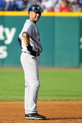 CLEVELAND, OH - JULY 4: Derek Jeter #2 of the New York Yankees on second base during the first inning against the Cleveland Indians at Progressive Field on July 4, 2011 in Cleveland, Ohio. <br /><br /><span class="help">(Photo by Jason Miller/Getty Images)</span>