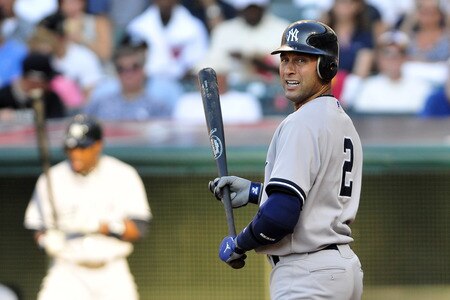 CLEVELAND, OH - JULY 4: Derek Jeter #2 of the New York Yankees at bat during the third inning against the Cleveland Indians  at Progressive Field on July 4, 2011 in Cleveland, Ohio. <br /><br /><span class="help">(Photo by Jason Miller/Getty Images)</span>