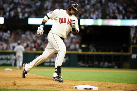 CLEVELAND, OH - JULY 4: Carlos Santana #41 of the Cleveland Indians rounds third after a two run home run during the eighth inning at Progressive Field on July 4, 2011 in Cleveland, Ohio. The Indians defeated the Yankees 6-3. <br /><br /><span class="help">(Photo by Jason Miller/Getty Images)</span>