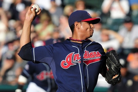 CLEVELAND, OH - JULY 5: Carlos Carrasco #59 of the Cleveland Indians pitches during the first inning against the New York Yankees at Progressive Field on July 5, 2011 in Cleveland, Ohio. <br /><br /><span class="help">(Photo by Jason Miller/Getty Images)</span>