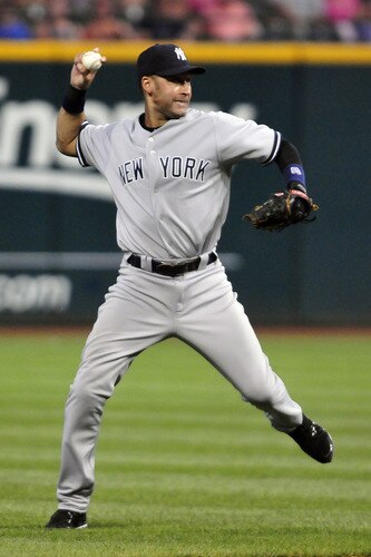 CLEVELAND, OH - JULY 5: Derek Jeter #2 of the New York Yankees throws out Orlando Cabrera #20 (not shown) of the Cleveland Indians to end the sixth inning at Progressive Field on July 5, 2011 in Cleveland, Ohio. <br /><br /><span class="help">(Photo by Jason Miller/Getty Images)</span>
