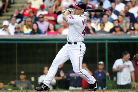 CLEVELAND, OH - JULY 6: Travis Hafner #48 of the Cleveland Indians hits an RBI single during the first inning against the New York Yankees at Progressive Field on July 6, 2011 in Cleveland, Ohio. <br /><br /><span class="help">(Photo by Jason Miller/Getty Images)</span>