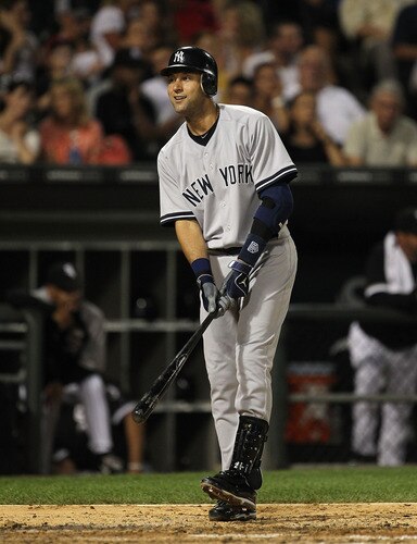 CHICAGO, IL - AUGUST 02: Derek Jeter #2 of the New York Yankees smiles after fouling off a pitch against the Chicago White Sox at U.S. Cellular Field on August 2, 2011 in Chicago, Illinois. <br /><br /><span class="help">(Photo by Jonathan Daniel/Getty Images)</span>