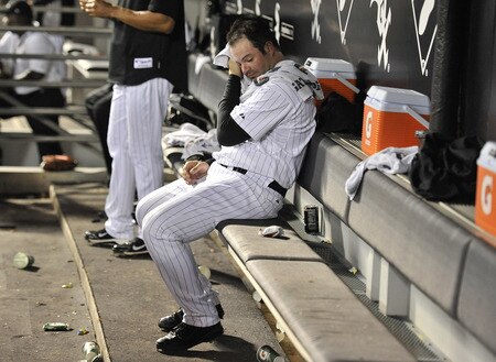 CHICAGO, IL - AUGUST 04:  Relief pitcher Brian Bruney #40 of the Chicago White Sox sits on the bench after giving up a three-run home run to Russell Martin #55 of the New York Yankees scoring Nick Swisher and Eric Chavez during the ninth inning at U.S. Cellular Field on August 4, 2011 in Chicago, Illinois. The Yankees won 7-2.  <br /><br /><span class="help">(Photo by Brian Kersey/Getty Images)</span>