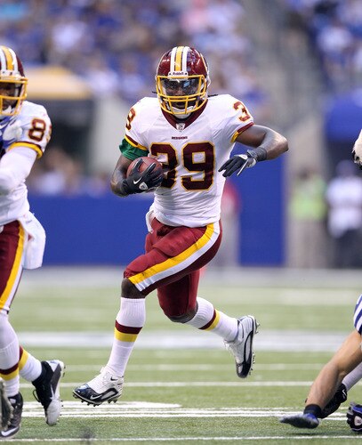 INDIANAPOLIS, IN - AUGUST 19:  Tim Hightower #39 of the Washington Redskins runs with the ball during the game against Indianapolis Colts at Lucas Oil Stadium on August 19, 2011 in Indianapolis, Indiana.  <br /><br /><span class="help">(Photo by Andy Lyons/Getty Images)</span>