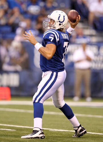 INDIANAPOLIS, IN - AUGUST 19: Curtis Painter #7 of the Indianapolis Colts throws a pass during the game against the Washington Redskins at Lucas Oil Stadium on August 19, 2011 in Indianapolis, Indiana.  <br /><br /><span class="help">(Photo by Andy Lyons/Getty Images)</span>