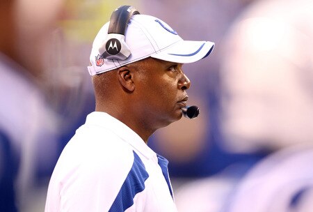 INDIANAPOLIS, IN - AUGUST 19: Jim Caldwell the Head Coach of the Indianapolis Colts watches the action during the game against the Washington Redskins at Lucas Oil Stadium on August 19, 2011 in Indianapolis, Indiana.  <br /><br /><span class="help">(Photo by Andy Lyons/Getty Images)</span>