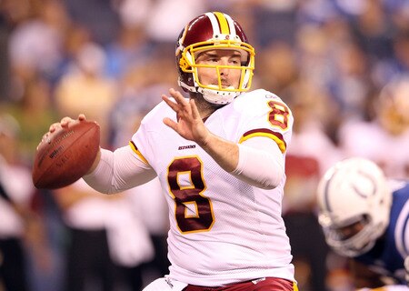 INDIANAPOLIS, IN - AUGUST 19:  Rex Grossman #8 of the Washington Redskins throws a pass during the game against Indianapolis Colts at Lucas Oil Stadium on August 19, 2011 in Indianapolis, Indiana.  <br /><br /><span class="help">(Photo by Andy Lyons/Getty Images)</span>