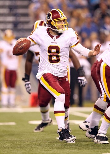 INDIANAPOLIS, IN - AUGUST 19:  Rex Grossman #8 of the Washington Redskins throws a pass during the game against Indianapolis Colts at Lucas Oil Stadium on August 19, 2011 in Indianapolis, Indiana.  <br /><br /><span class="help">(Photo by Andy Lyons/Getty Images)</span>