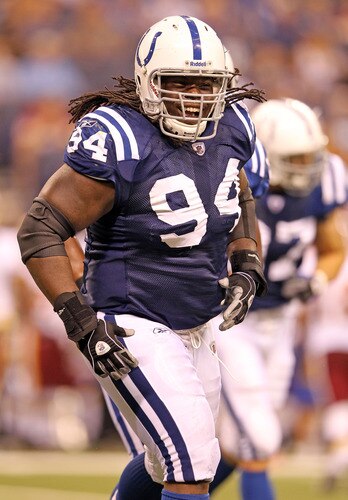 INDIANAPOLIS, IN - AUGUST 19: Drake Nevis #94 of the Indianapolis Colts celebrates a sack during the game against the Washington Redskins at Lucas Oil Stadium on August 19, 2011 in Indianapolis, Indiana.  <br /><br /><span class="help">(Photo by Andy Lyons/Getty Images)</span>