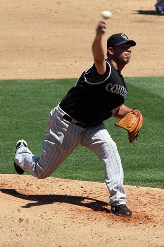 LOS ANGELES, CA - AUGUST 27:  Kevin Millwood #40 of the Colorado Rockies pitches against the Los Angeles Dodgers in the second inning of the game at Dodger Stadium on August 27, 2011 in Los Angeles, California.  <br /><br /><span class="help">(Photo by Jeff Golden/Getty Images)</span>