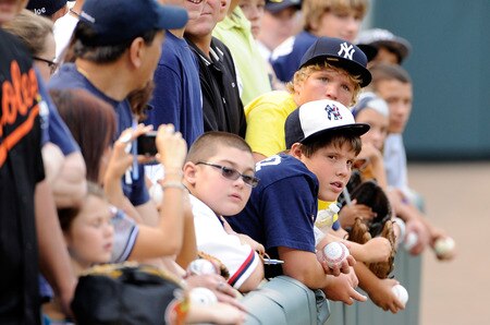 BALTIMORE, MD - AUGUST 29:  Fans watch batting practice before the game between the New York Yankees and the Baltimore Orioles at Oriole Park at Camden Yards on August 29, 2011 in Baltimore, Maryland.  <br /><br /><span class="help">(Photo by Greg Fiume/Getty Images)</span>