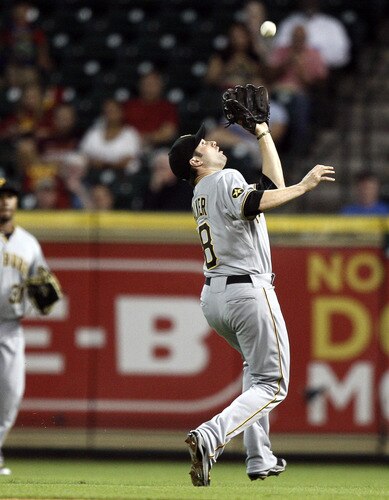 HOUSTON - AUGUST 31:  Second baseman Neil Walker #18 of the Pittsburgh Pirates makes a catch on a shallow pop fly in the second inning against the Houston Astros at Minute Maid Park on August 31, 2011 in Houston, Texas.  <br /><br /><span class="help">(Photo by Bob Levey/Getty Images)</span>