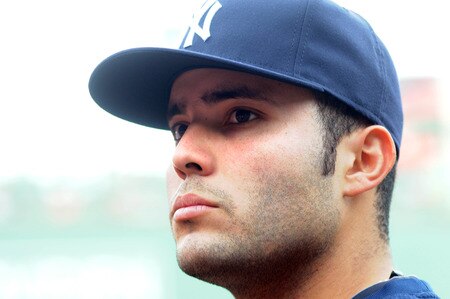 BOSTON, MA - SEPTEMBER 1:  Jesus Montero #63 of the New York Yankees warms up prior to their game against the Boston Red Sox at Fenway Park on September 1, 2011 in Boston, Massachusetts. <br /><br /><span class="help">(Photo by Darren McCollester/Getty Images)</span>