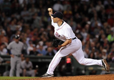 BOSTON, MA - SEPTEMBER 1:  Alfredo Aceves #91 of the Boston Red Sox throws a pitch in the sixth inning against the New York Yankees at Fenway Park on September 1, 2011 in Boston, Massachusetts. <br /><br /><span class="help">(Photo by Darren McCollester/Getty Images)</span>