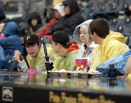 PITTSBURGH, PA - SEPTEMBER 05:  Pirate fans wait out the rain delay before the start of play between the Pittsburgh Pirates and the Houston Astros on September 5, 2011 at PNC Park in Pittsburgh, Pennsylvania.  <br /><br /><span class="help">(Photo by Justin K. Aller/Getty Images)</span>