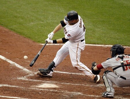 PITTSBURGH, PA - SEPTEMBER 05:  Ryan Doumit #41 of the Pittsburgh Pirates hits an RBI double in the forth inning against the Houston Astros during the game on September 5, 2011 at PNC Park in Pittsburgh, Pennsylvania.  <br /><br /><span class="help">(Photo by Justin K. Aller/Getty Images)</span>