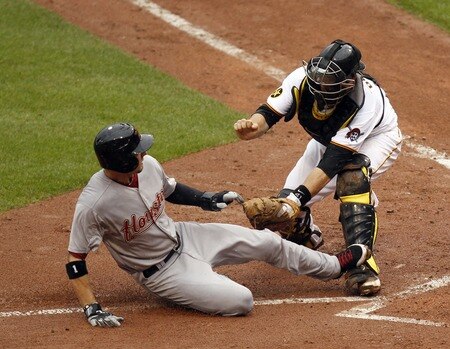 PITTSBURGH, PA - SEPTEMBER 05:  Ryan Doumit #41 of the Pittsburgh Pirates tags out Jordan Schafer #1 of the Houston Astros during the game on September 5, 2011 at PNC Park in Pittsburgh, Pennsylvania.  <br /><br /><span class="help">(Photo by Justin K. Aller/Getty Images)</span>