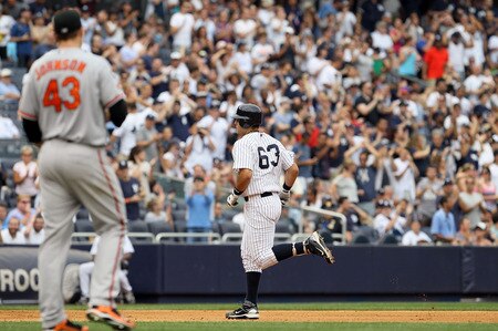 NEW YORK, NY - SEPTEMBER 05:  Jesus Montero #63 of the New York Yankees runs the bases after his seventh-inning two-run home run against Jim Johnson #43 of the Baltimore Orioles on September 5, 2011 at Yankee Stadium in the Bronx borough of New York City. It was montero's second home run of the game.  <br /><br /><span class="help">(Photo by Jim McIsaac/Getty Images)</span>
