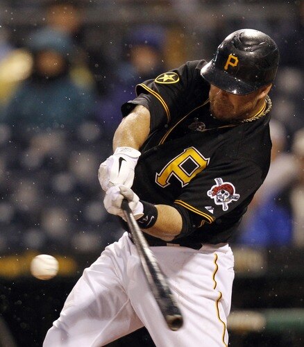 PITTSBURGH, PA - SEPTEMBER 06:  Ryan Doumit #41 of the Pittsburgh Pirates hits a solo home run against the Houston Astros during the game on September 6, 2011 at PNC Park in Pittsburgh, Pennsylvania.  <br /><br /><span class="help">(Photo by Justin K. Aller/Getty Images)</span>