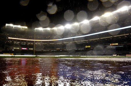 NEW YORK - SEPTEMBER 06:  A general view of the rain delay before a scheduled game between the Baltimore Orioles and the New York Yankees at Yankee Stadium on September 6, 2011 in the Bronx Borough of New York City.  <br /><br /><span class="help">(Photo by Jeff Zelevansky/Getty Images)</span>