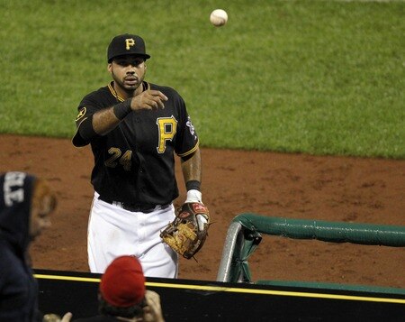 PITTSBURGH, PA - SEPTEMBER 06:  Pedro Alvarez #24 of the Pittsburgh Pirates throws a ball to fans against the Houston Astros during the game on September 6, 2011 at PNC Park in Pittsburgh, Pennsylvania.  <br /><br /><span class="help">(Photo by Justin K. Aller/Getty Images)</span>
