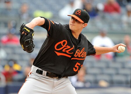 NEW YORK, NY - SEPTEMBER 07: Zach Britton #53 of the Baltimore Orioles throws a pitch in the bottom of the second inning against the New York Yankees on September 7, 2011 at Yankee Stadium in the Bronx borough of New York City. <br /><br /><span class="help">(Photo by Christopher Pasatieri/Getty Images)</span>