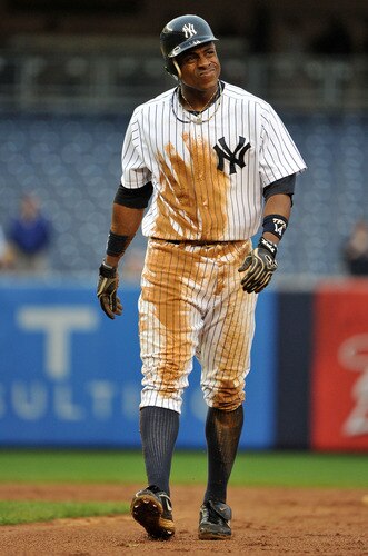 NEW YORK, NY - SEPTEMBER 07: Curtis Granderson #14 of the New York Yankees reacts after being forced out at second base to end the game in the bottom of the eleventh inning against the Baltimore Orioles on September 7, 2011 at Yankee Stadium in the Bronx borough of New York City. <br /><br /><span class="help">(Photo by Christopher Pasatieri/Getty Images)</span>