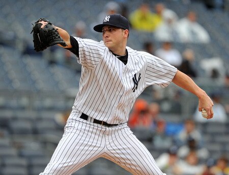 NEW YORK, NY - SEPTEMBER 07: Aaron Laffey #22 of the New York Yankees throws a pitch in the top of the seventh inning against the Baltimore Orioles and New York Yankees on September 7, 2011 at Yankee Stadium in the Bronx borough of New York City. <br /><br /><span class="help">(Photo by Christopher Pasatieri/Getty Images)</span>