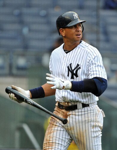 NEW YORK, NY - SEPTEMBER 07: Alex Rodriguez #13 of the New York Yankees reacts after striking out in the bottom of the eighth inning against the Baltimore Orioles and New York Yankees on September 7, 2011 at Yankee Stadium in the Bronx borough of New York City. <br /><br /><span class="help">(Photo by Christopher Pasatieri/Getty Images)</span>
