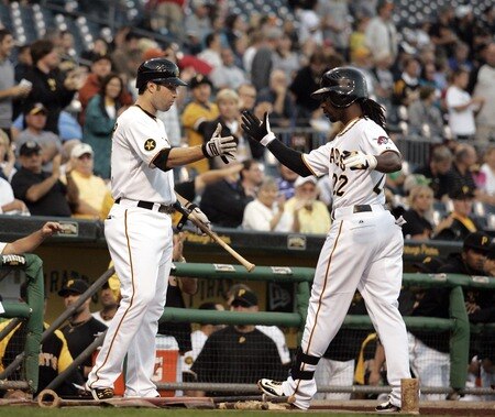 PITTSBURGH, PA - SEPTEMBER 07:  Andrew McCutchen #22 of the Pittsburgh Pirates celebrates his first inning solo home run with Neil Walker #18 against the Houston Astros during the game on September 7, 2011 at PNC Park in Pittsburgh, Pennsylvania.  <br /><br /><span class="help">(Photo by Justin K. Aller/Getty Images)</span>