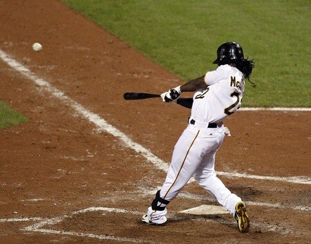 PITTSBURGH, PA - SEPTEMBER 07:  Andrew McCutchen #22 of the Pittsburgh Pirates hits a three-run home run in the fifth inning to tie the game at four against the Houston Astros during the game on September 7, 2011 at PNC Park in Pittsburgh, Pennsylvania.  <br /><br /><span class="help">(Photo by Justin K. Aller/Getty Images)</span>