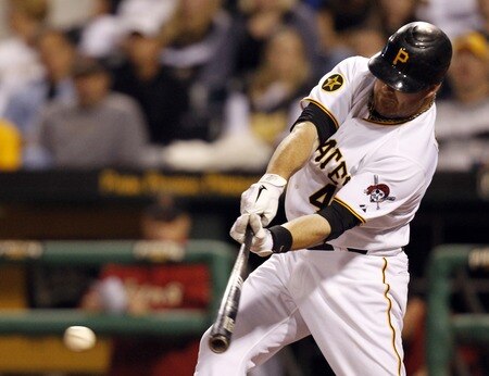 PITTSBURGH, PA - SEPTEMBER 07:  Ryan Doumit #41 of the Pittsburgh Pirates gets a hit in the ninth against the Houston Astros during the game on September 7, 2011 at PNC Park in Pittsburgh, Pennsylvania.  The Pirates defeated the Astros 5-4.  <br /><br /><span class="help">(Photo by Justin K. Aller/Getty Images)</span>