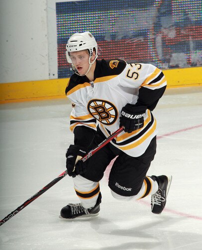 UNIONDALE, NY - SEPTEMBER 12:  Dougie Hamilton #53 of the Boston Bruins skates against the New York Islanders during a rookie game exhibition at Nassau Coliseum on September 12, 2011 in Uniondale, New York. The Bruins defeated the Islanders 8-5.  <br /><br /><span class="help">(Photo by Bruce Bennett/Getty Images)</span>