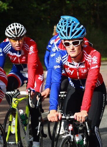COPENHAGEN, DENMARK - SEPTEMBER 22:  Elizabeth Armitstead of Great Britain (r) rides alongside Nicole Cooke (l) and her GB team mates during training ahead of the UCI Road World Championships on September 22, 2011 in Copenhagen, Denmark.  <br /><br /><span class="help">(Photo by Bryn Lennon/Getty Images)</span>