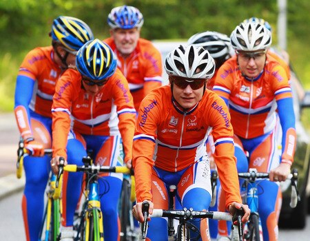 COPENHAGEN, DENMARK - SEPTEMBER 22:  Marianne Vos of The Netherlands leads her team mates during training ahead of the UCI Road World Championships on September 22, 2011 in Copenhagen, Denmark.  <br /><br /><span class="help">(Photo by Bryn Lennon/Getty Images)</span>