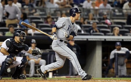 NEW YORK, NY - SEPTEMBER 22:  Ben Zobrist #18 of the Tampa Bay Rays connects on a third-inning two-run home run against the New York Yankees on September 22, 2011 at Yankee Stadium in the Bronx borough of New York City.  <br /><br /><span class="help">(Photo by Jim McIsaac/Getty Images)</span>