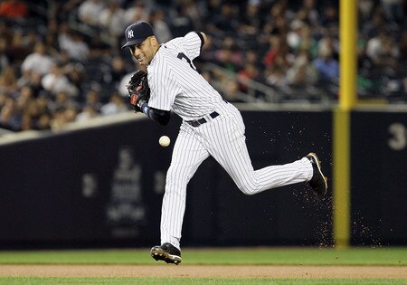 NEW YORK, NY - SEPTEMBER 22:  Derek Jeter #2 of the New York Yankees commits a fielding error, his second of the game, in the fourth inning against the Tampa Bay Rays on September 22, 2011 at Yankee Stadium in the Bronx borough of New York City.  <br /><br /><span class="help">(Photo by Jim McIsaac/Getty Images)</span>
