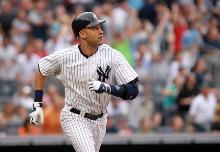 NEW YORK, NY - SEPTEMBER 24:  Derek Jeter #2 of the New York Yankees watches his three RBI home run in the second inning against the Boston Red Sox on September 24, 2011 at Yankee Stadium in the Bronx borough of New York City.  <br /><br /><span class="help">(Photo by Nick Laham/Getty Images)</span>