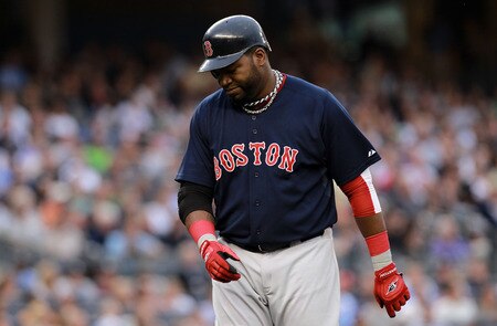 NEW YORK, NY - SEPTEMBER 24:  David Ortiz #34 of the Boston Red Sox reacts after flying out in the sixth inning against the New York Yankees on September 24, 2011 at Yankee Stadium in the Bronx borough of New York City.  <br /><br /><span class="help">(Photo by Nick Laham/Getty Images)</span>
