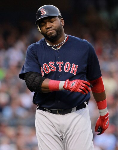 NEW YORK, NY - SEPTEMBER 24:  David Ortiz #34 of the Boston Red Sox reacts after flying out in the sixth inning against the New York Yankees on September 24, 2011 at Yankee Stadium in the Bronx borough of New York City.  <br /><br /><span class="help">(Photo by Nick Laham/Getty Images)</span>