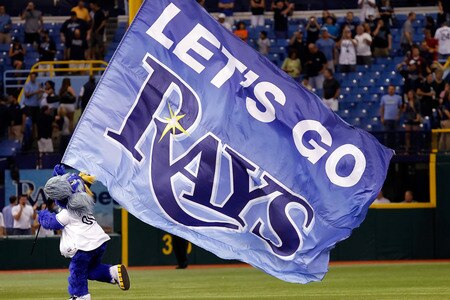ST. PETERSBURG, FL - SEPTEMBER 27:  Raymond, the mascot of the Tampa Bay Rays, gets the crowd fired up against the New York Yankees during the game at Tropicana Field on September 27, 2011 in St. Petersburg, Florida.  <br /><br /><span class="help">(Photo by J. Meric/Getty Images)</span>