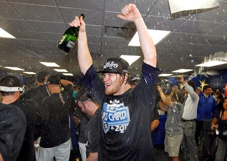 ST PETERSBURG, FL - SEPTEMBER 28:  Pitcher J.P. Howell #74 of the Tampa Bay Rays celebrates the Rays victory over the New York Yankees at Tropicana Field on September 28, 2011 in St. Petersburg, Florida.  <br /><br /><span class="help">(Photo by J. Meric/Getty Images)</span>