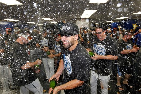 ST. PETERSBURG, FL - SEPTEMBER 28:  Russ Canzler #45 of the Tampa Bay Rays celebrates the Rays victory over the New York Yankees at Tropicana Field on September 28, 2011 in St. Petersburg, Florida.  <br /><br /><span class="help">(Photo by J. Meric/Getty Images)</span>