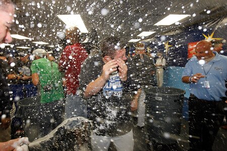ST PETERSBURG, FL - SEPTEMBER 28:  Catcher Kelly Shoppach #10 of the Tampa Bay Rays celebrates the Rays victory over the New York Yankees at Tropicana Field on September 28, 2011 in St. Petersburg, Florida.  <br /><br /><span class="help">(Photo by J. Meric/Getty Images)</span>