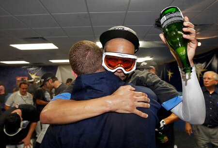 ST PETERSBURG, FL - SEPTEMBER 28:  Pitcher David Price #14 of the Tampa Bay Rays celebrates the Rays victory over the New York Yankees at Tropicana Field on September 28, 2011 in St. Petersburg, Florida.  <br /><br /><span class="help">(Photo by J. Meric/Getty Images)</span>