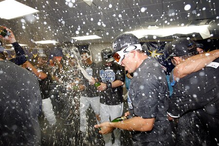 ST PETERSBURG, FL - SEPTEMBER 28:  The Tampa Bay Rays celebrate a victory over the New York Yankees at Tropicana Field on September 28, 2011 in St. Petersburg, Florida.  <br /><br /><span class="help">(Photo by J. Meric/Getty Images)</span>
